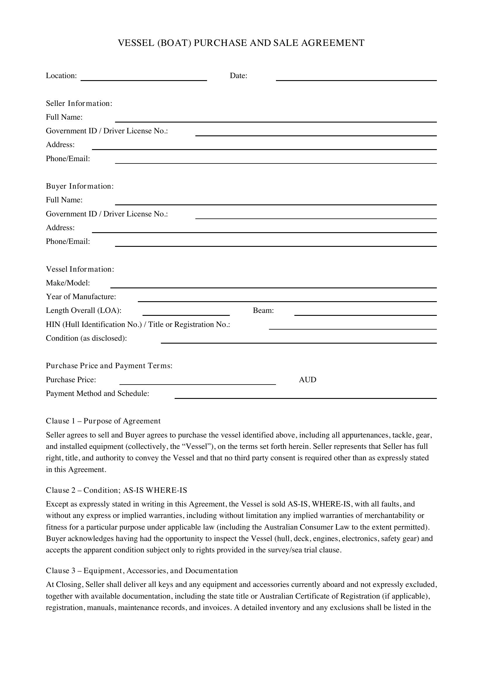 Agreement Contract Template - Australia