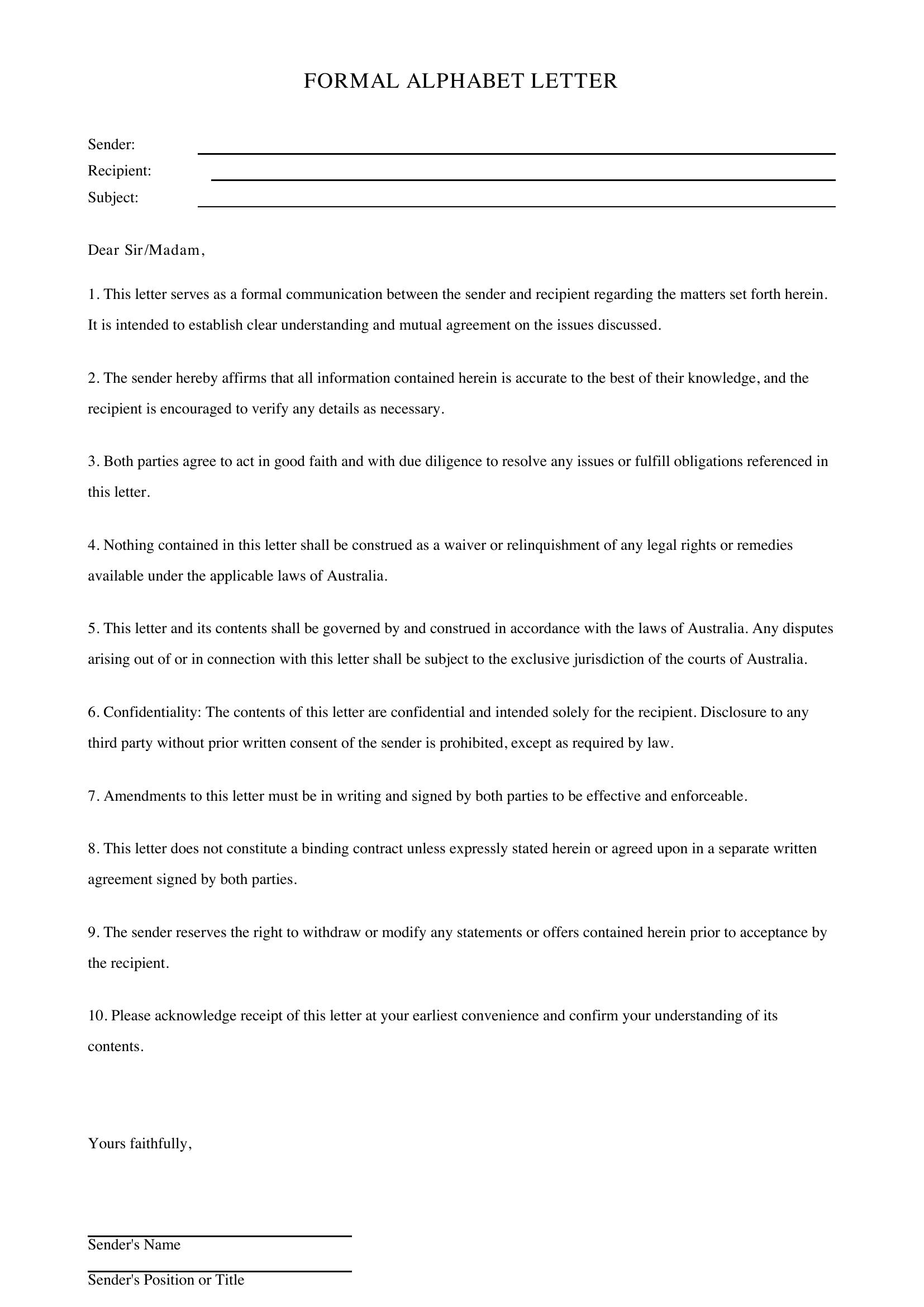 Alphabet Letter Template - Australia