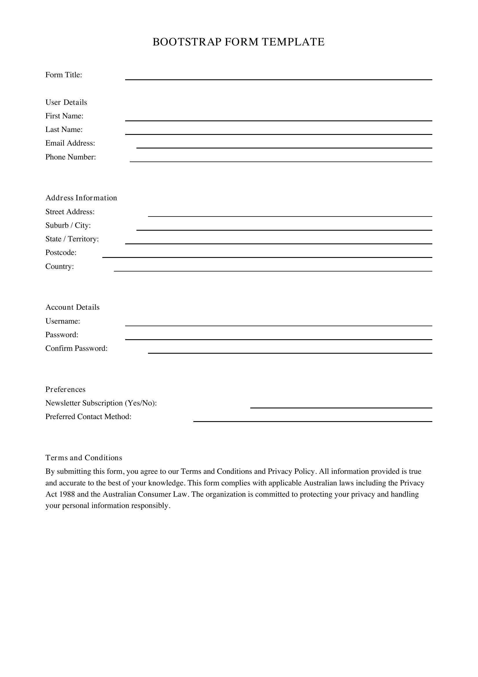 Bootstrap Form Template - Australia