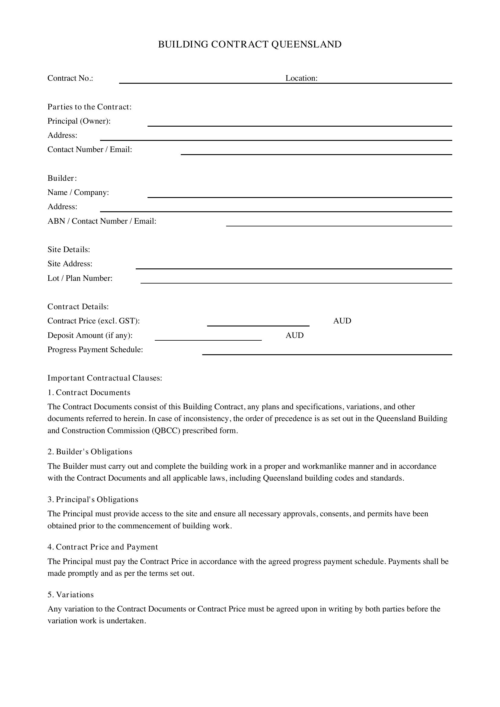 Building Contract Qld Template - Australia