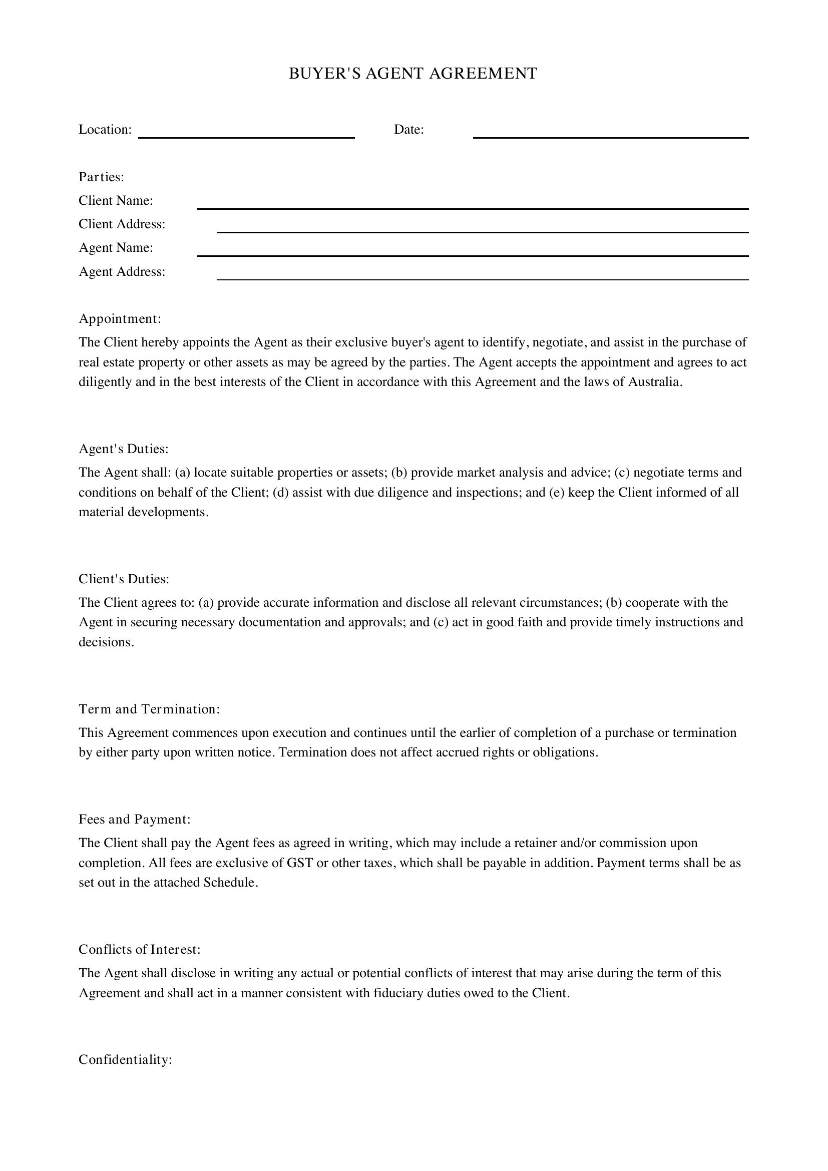 Buyers Agent Agreement Template - Australia