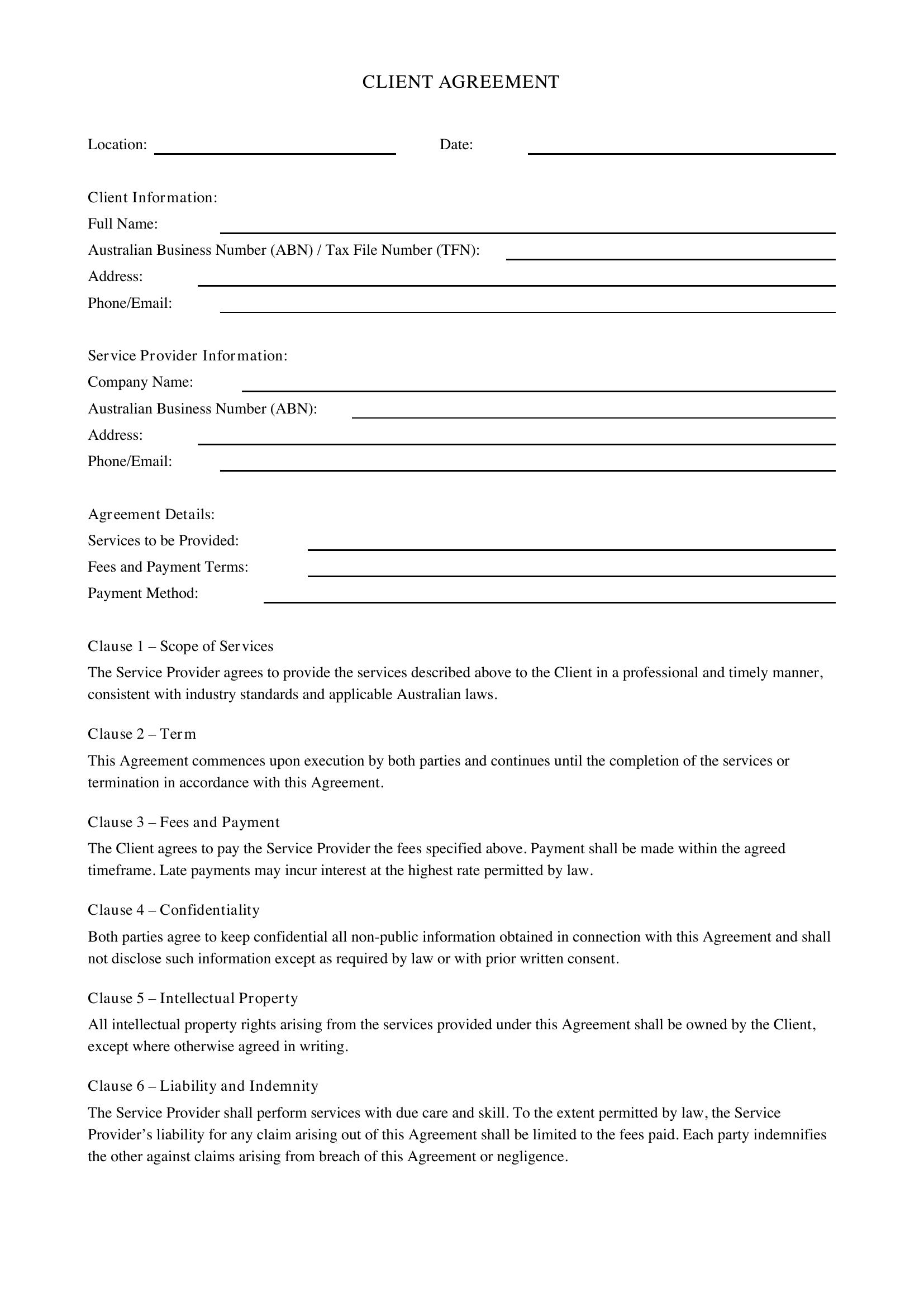 Client Agreement Template - Australia