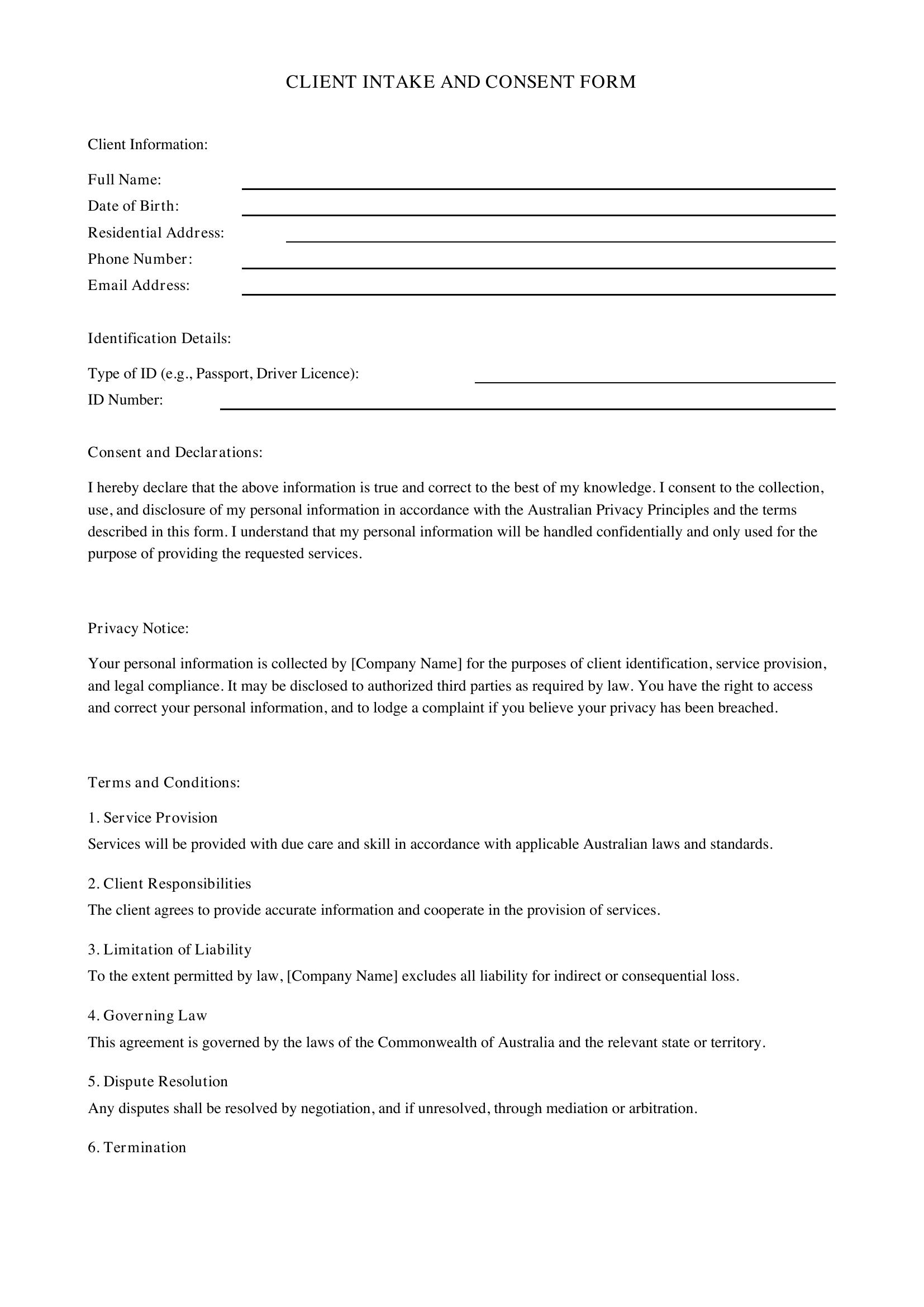Client Form Template - Australia
