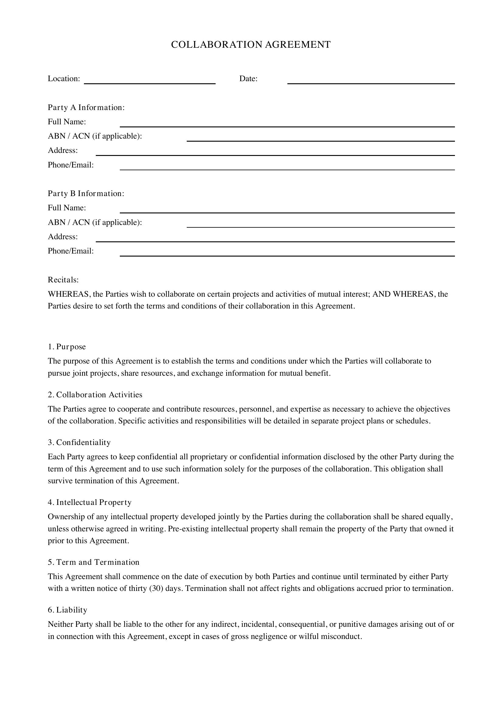 Collaboration Agreement Template - Australia