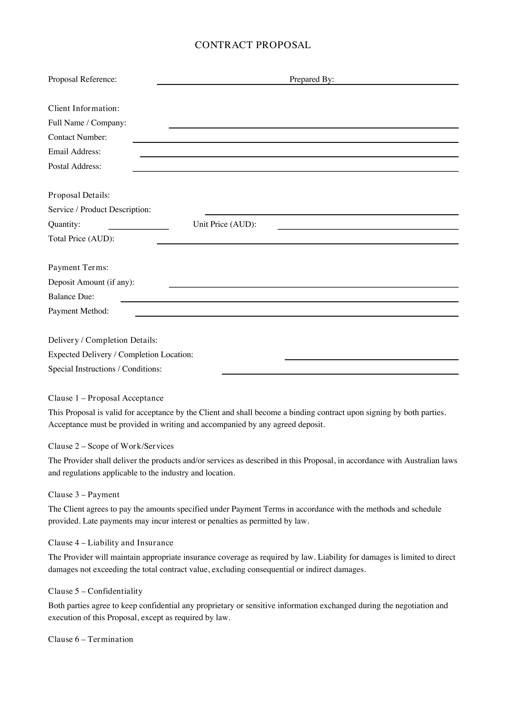 Contract Proposal Template - Australia
