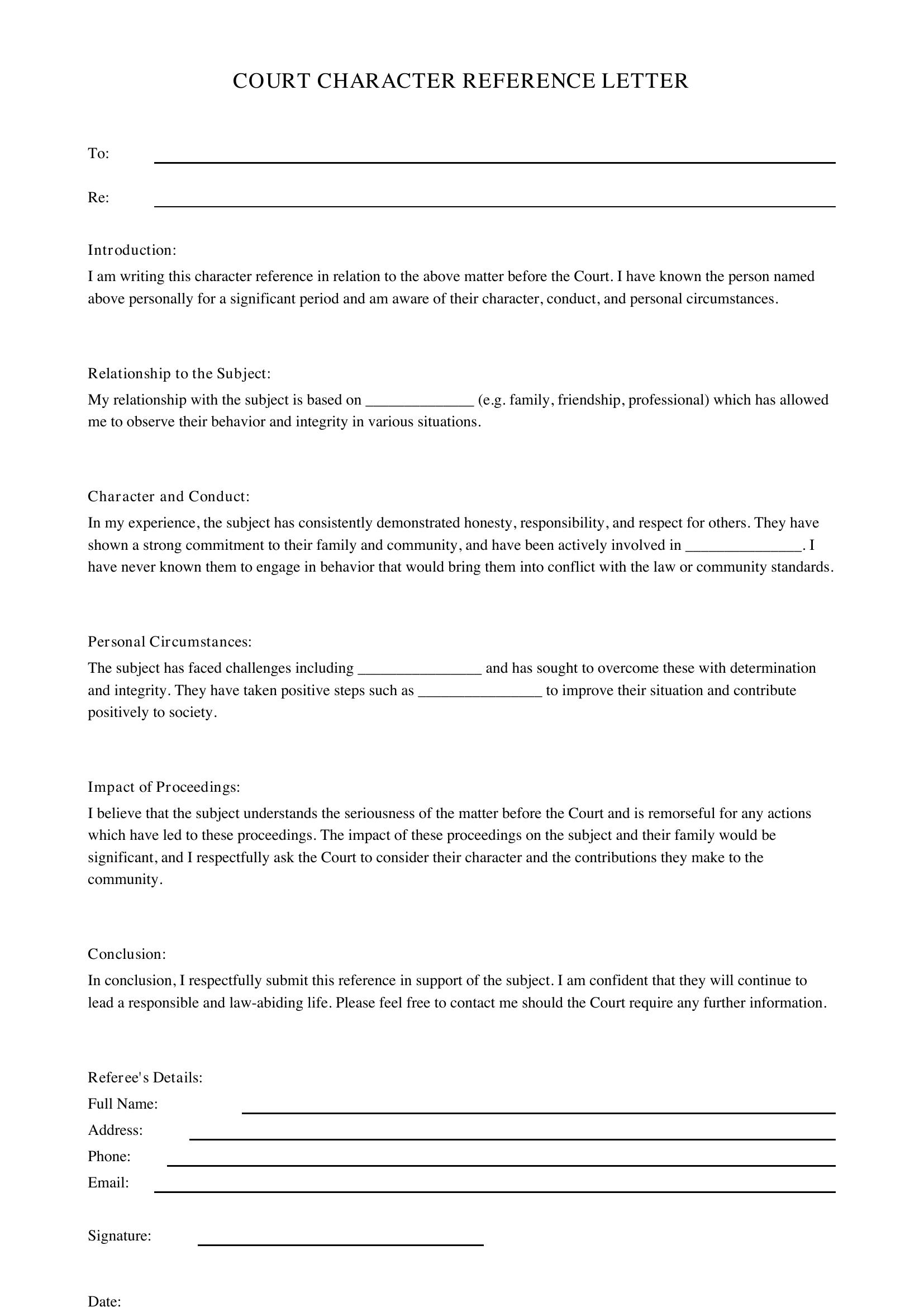 Court Character Reference Letter Template - Australia