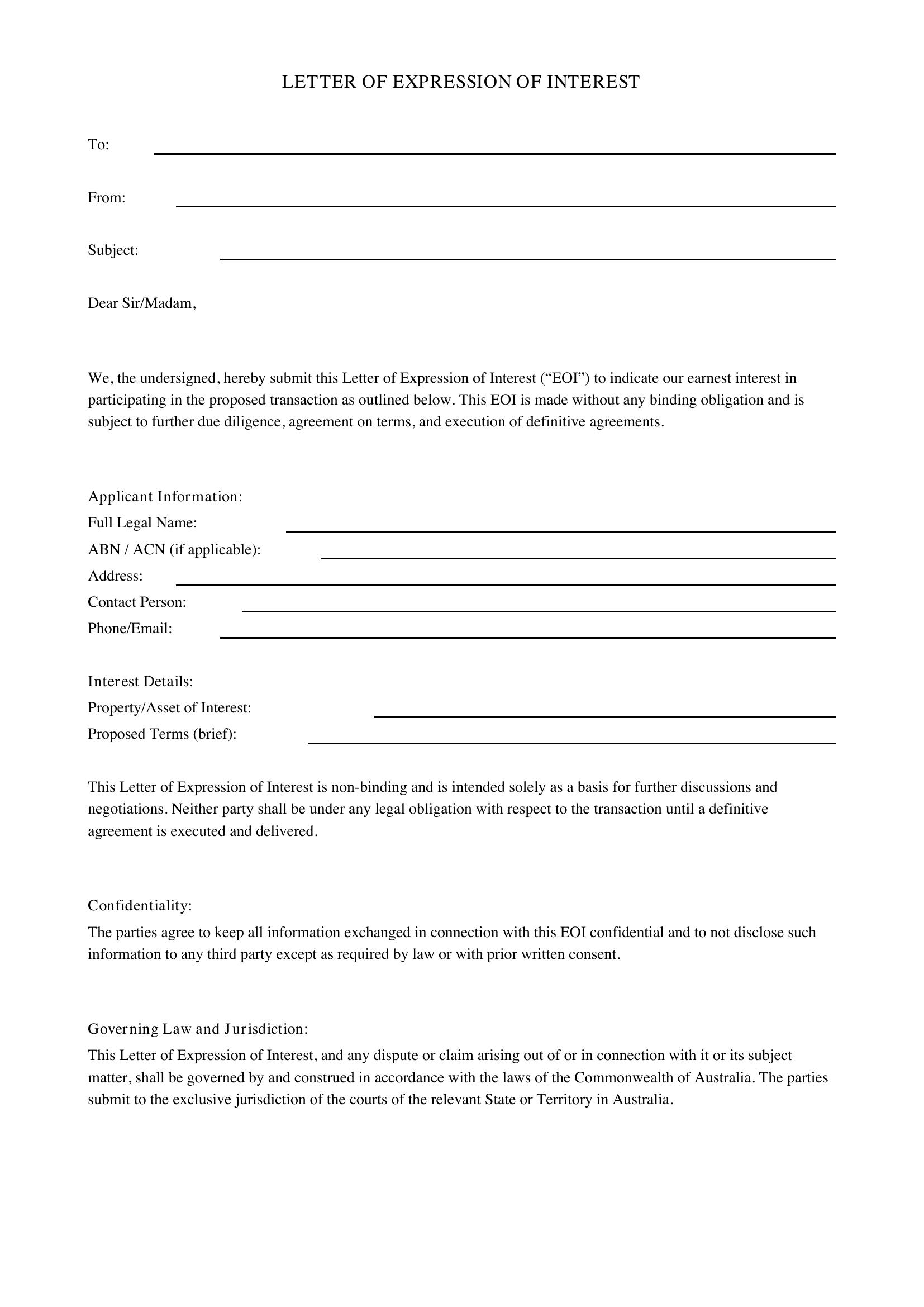 Eoi Letter Template - Australia