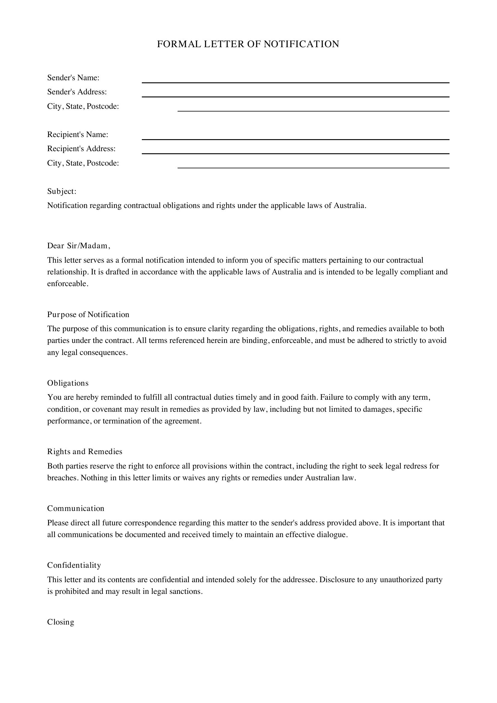 Formal Letter Template - Australia