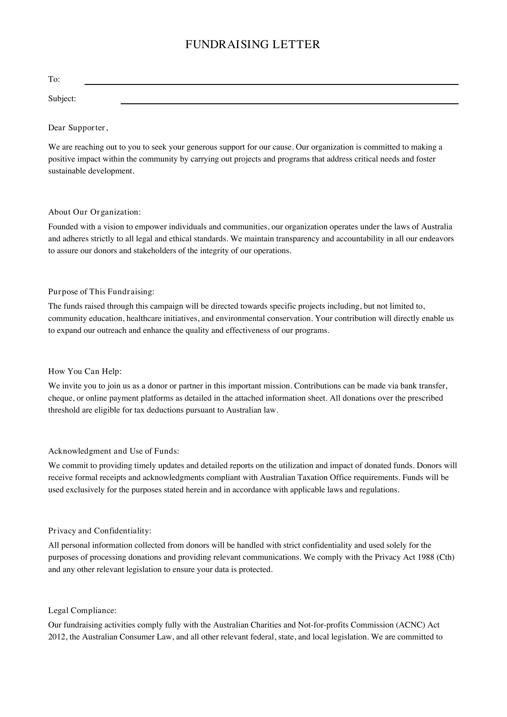 Fundraising Letter Template - Australia