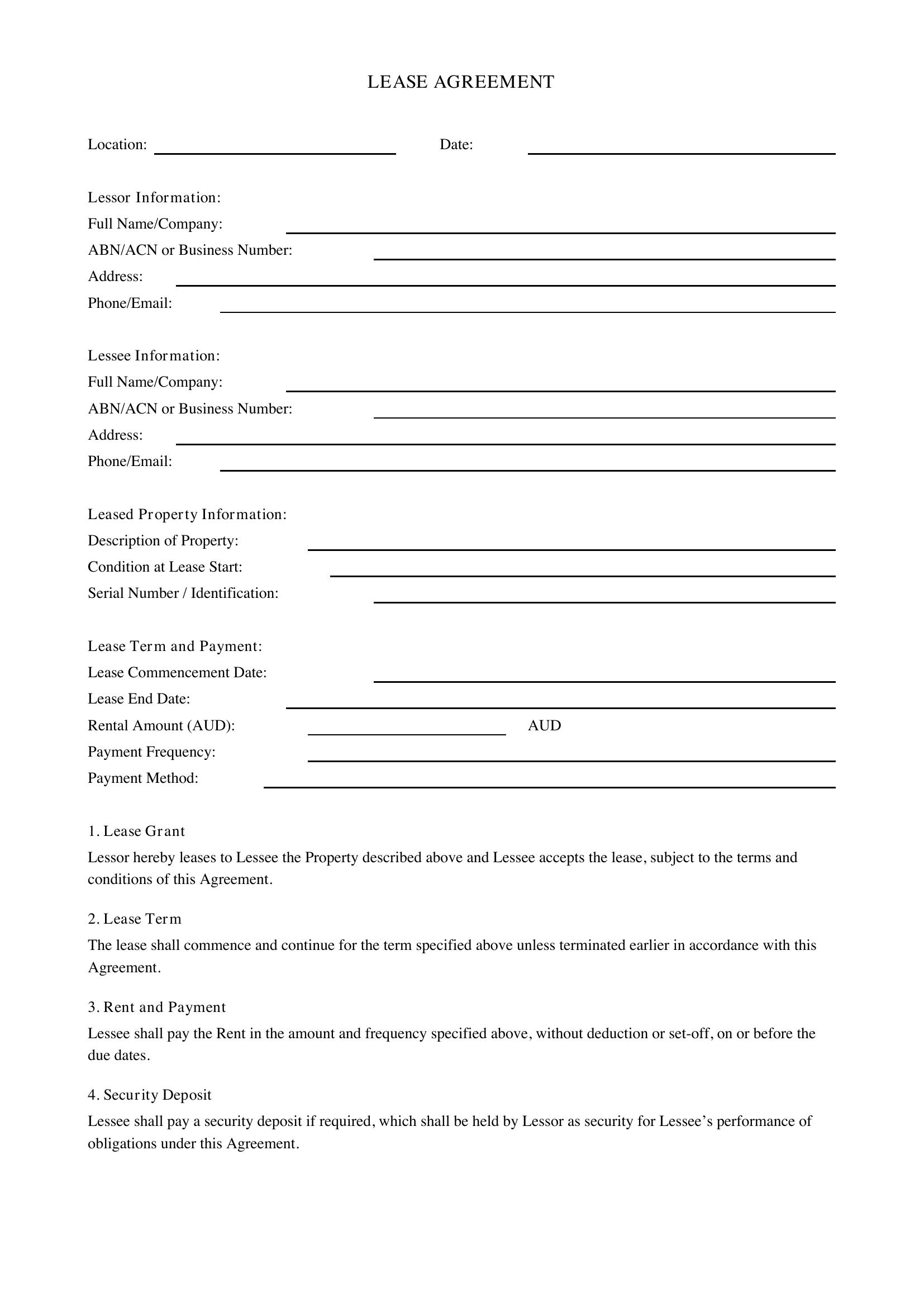 Leasing Agreement Template - Australia