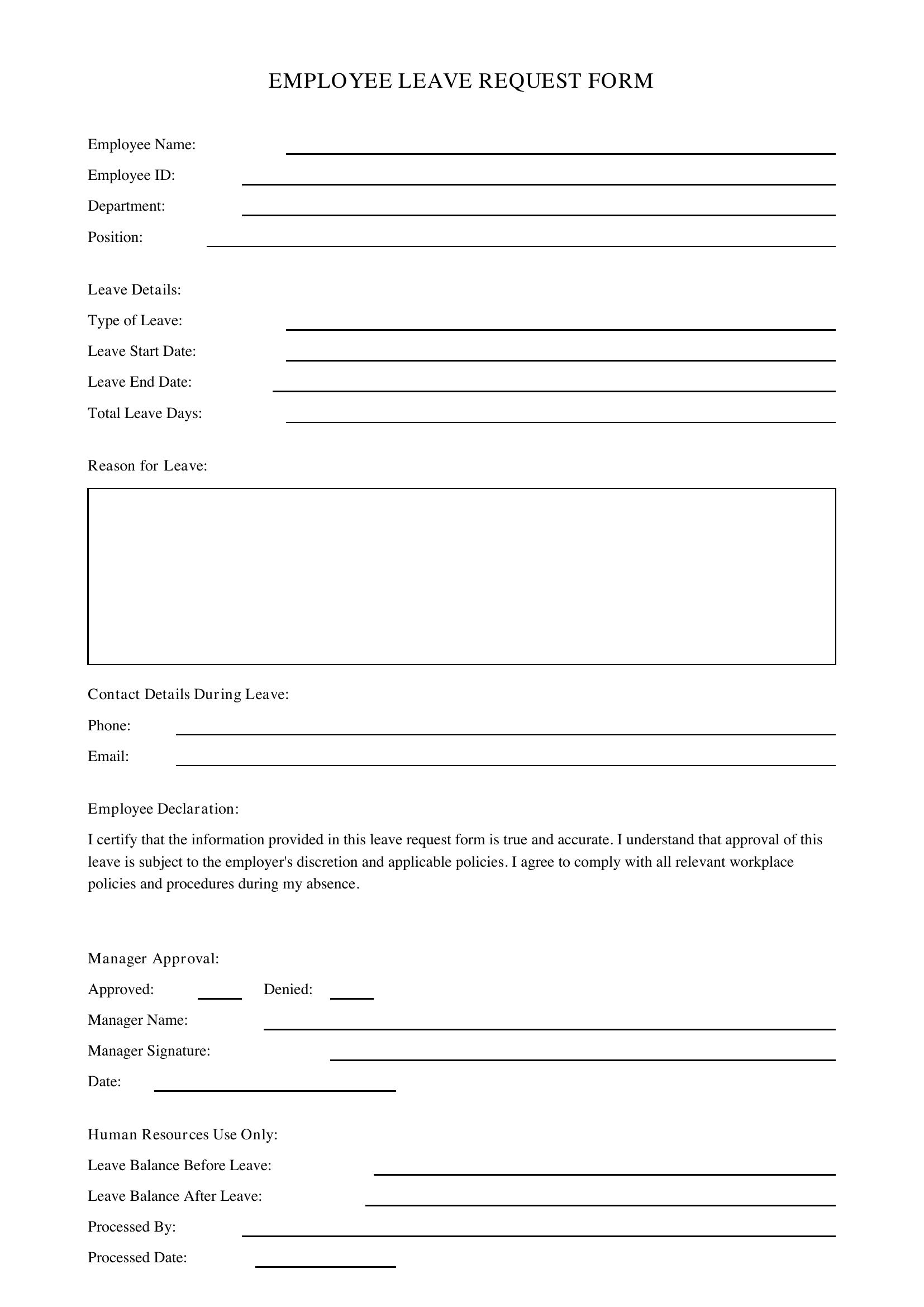 Leave Request Form Template - Australia