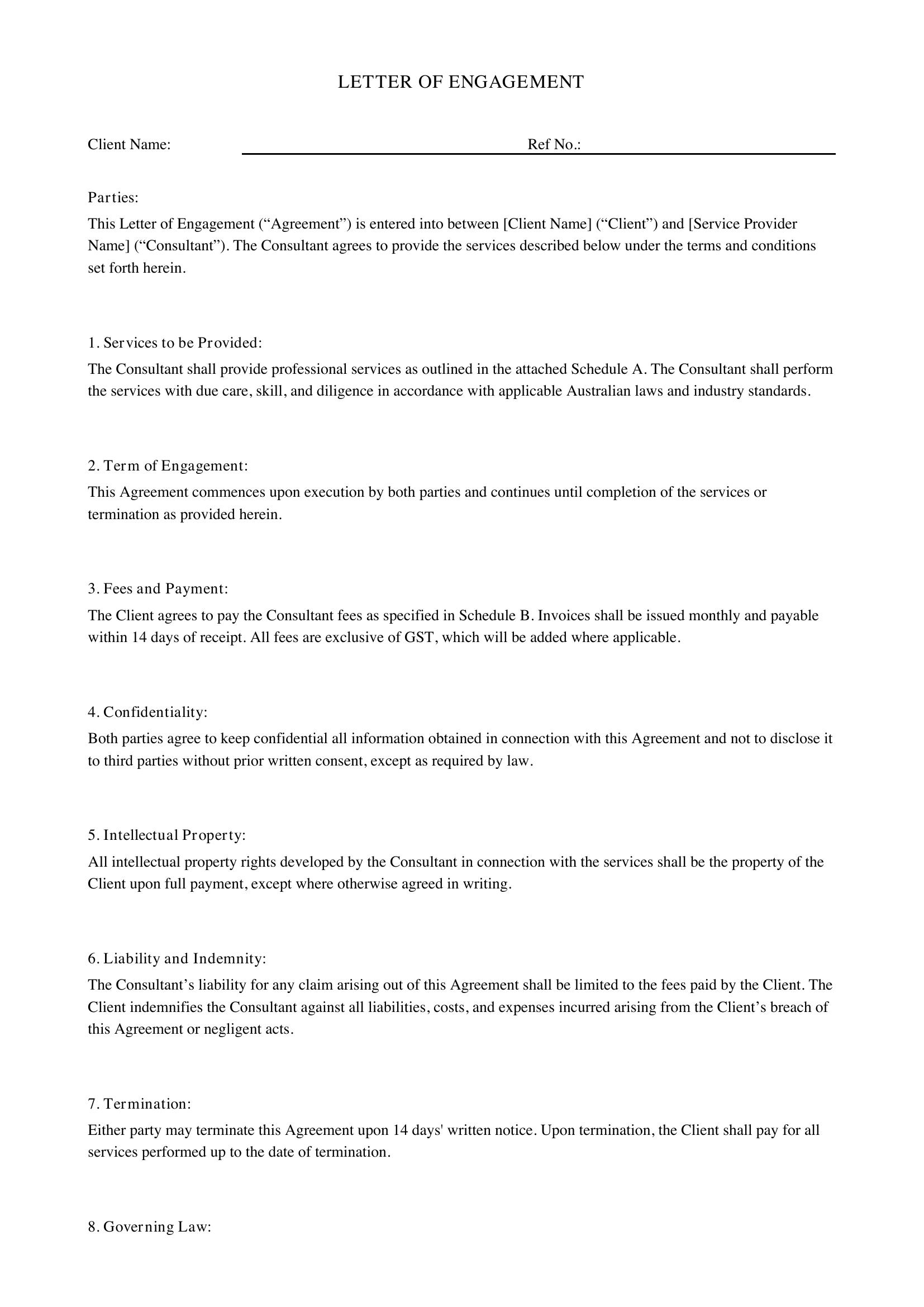 Letter Of Engagement Template - Australia