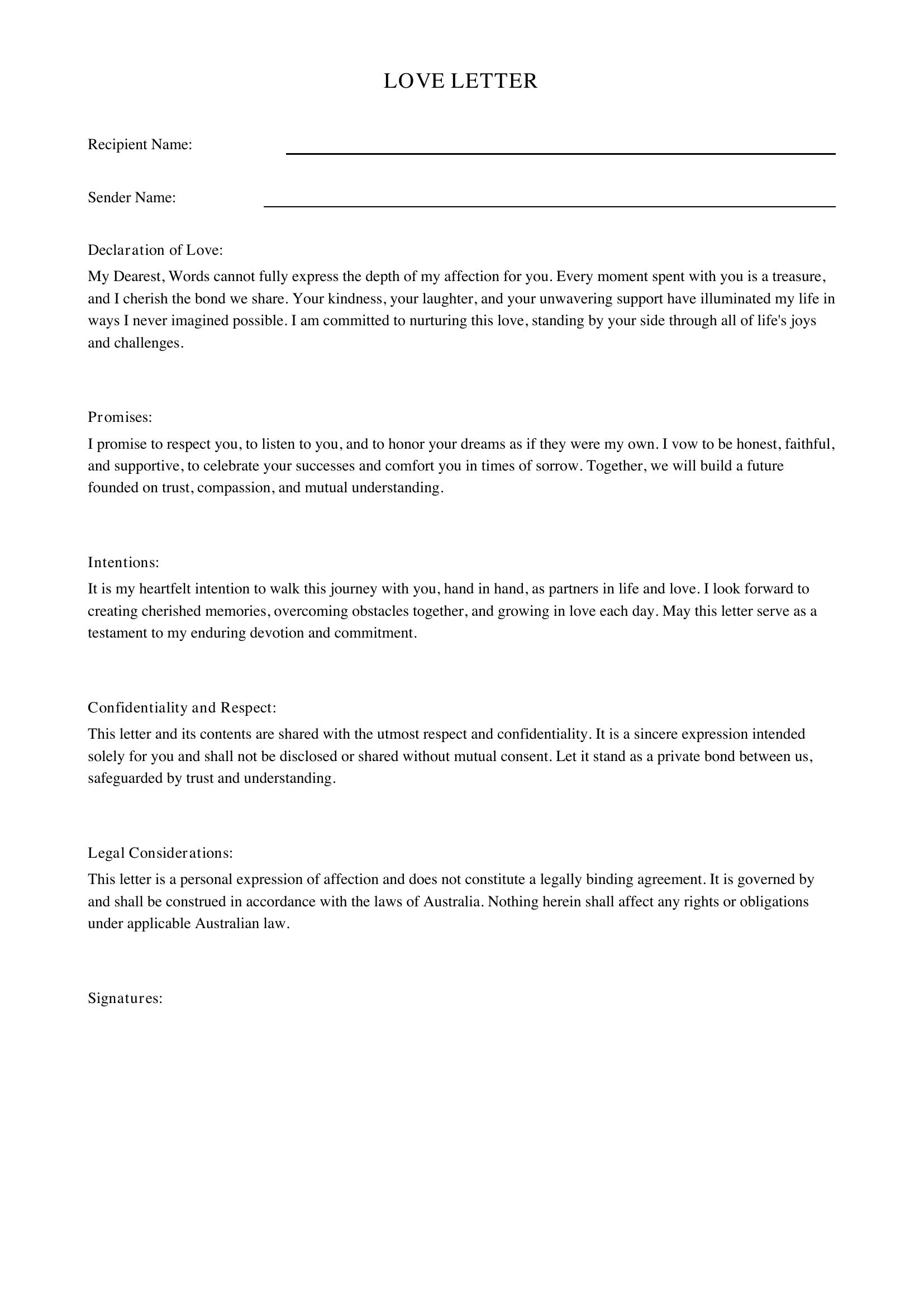 Love Letter Template - Australia