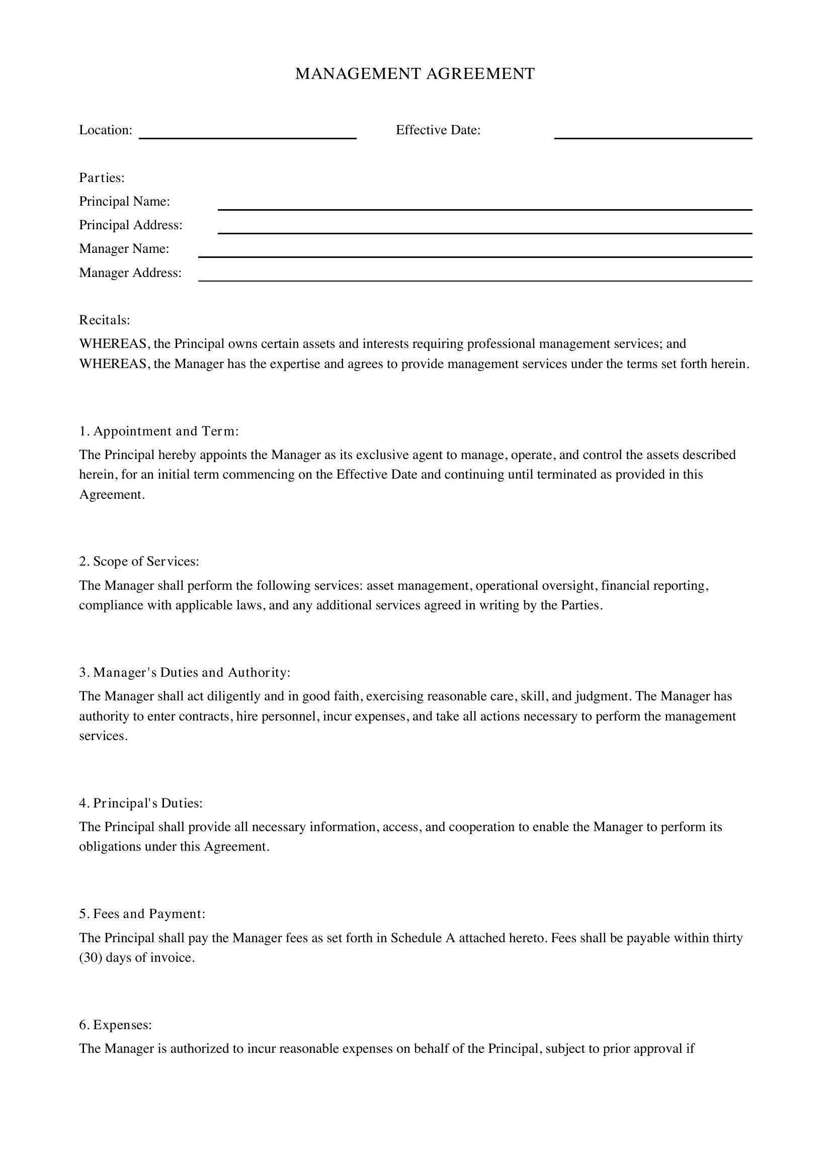 Management Agreement Template - Australia