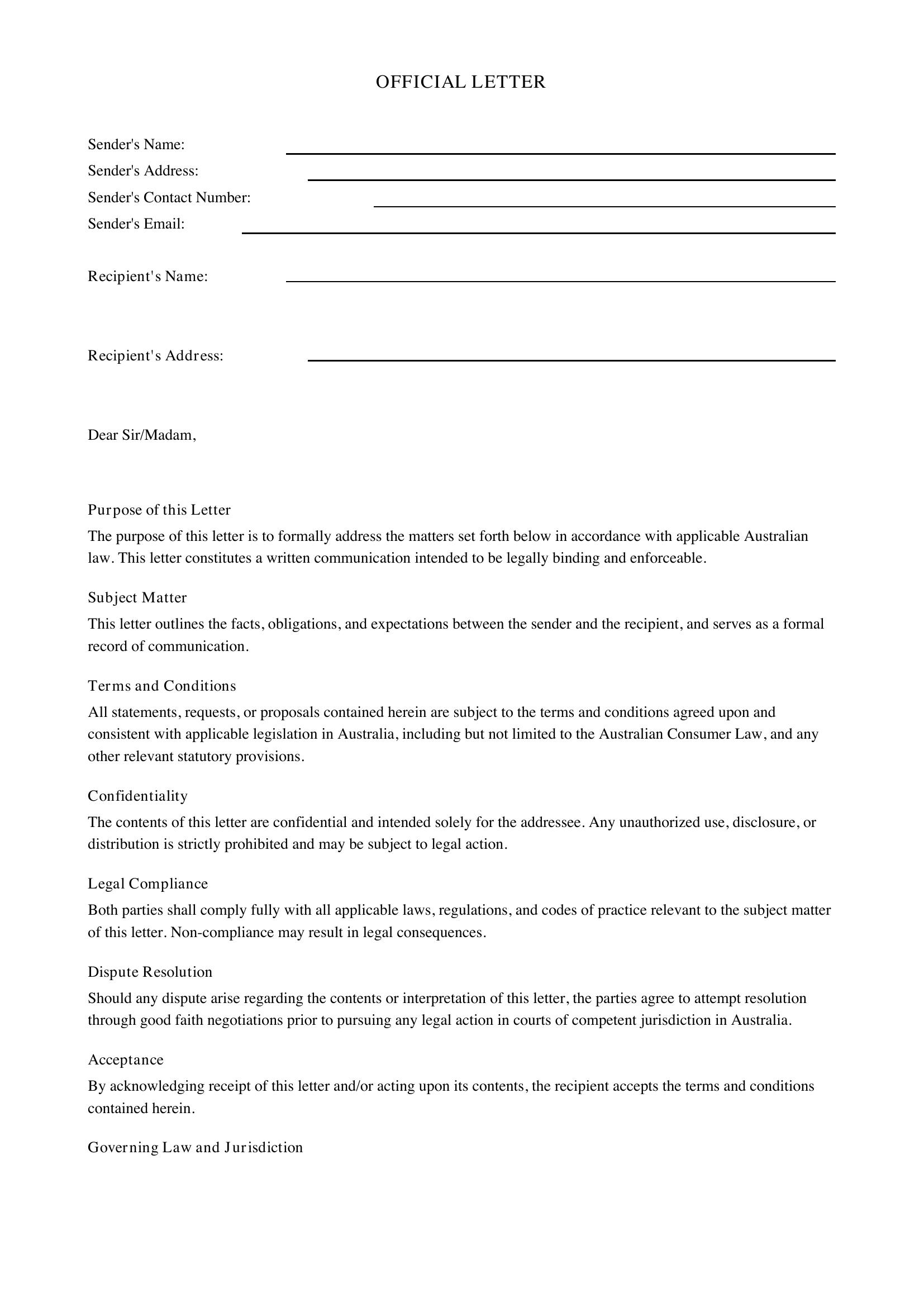 Official Letter Template - Australia