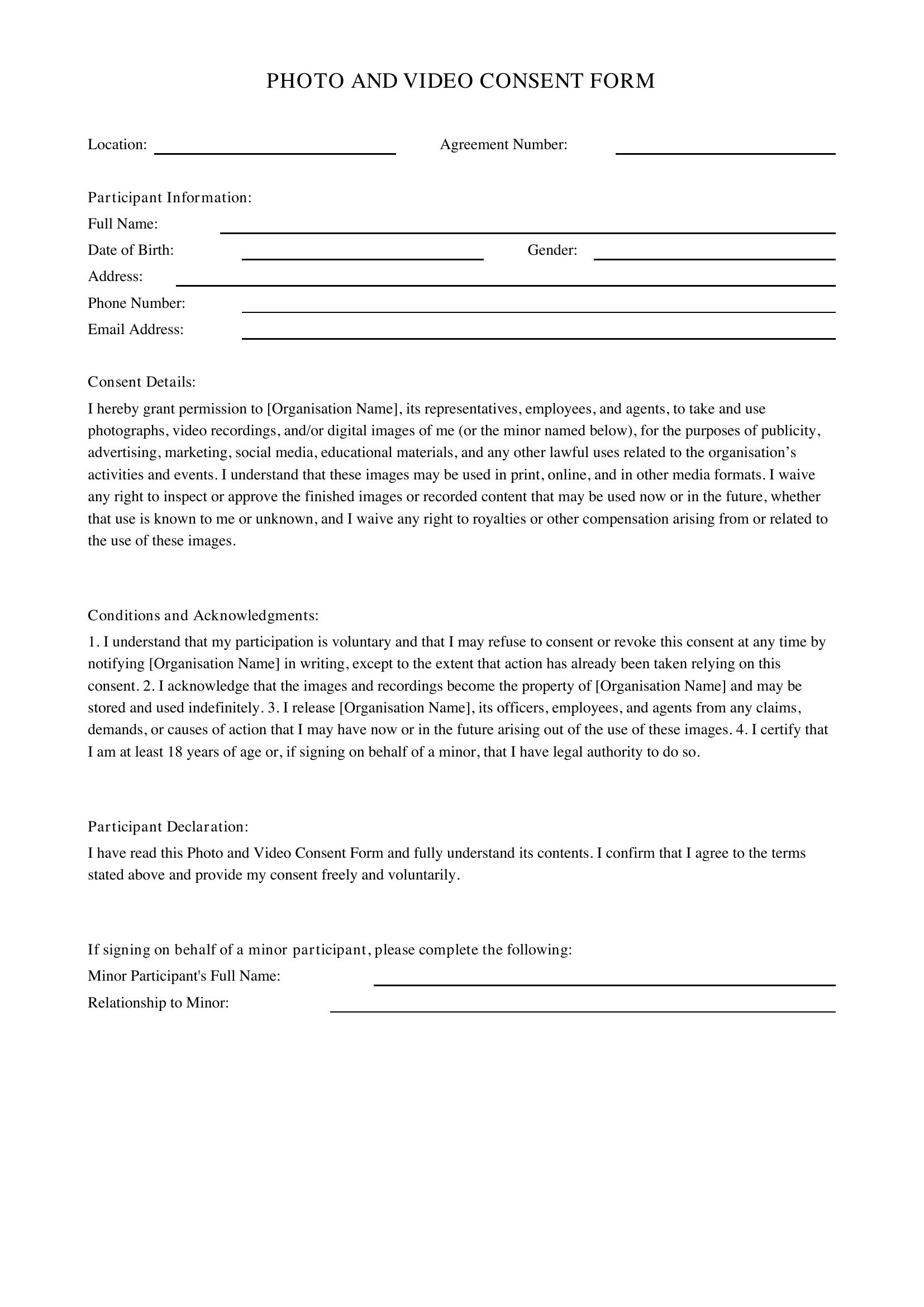 Photo And Video Consent Form Template - Australia
