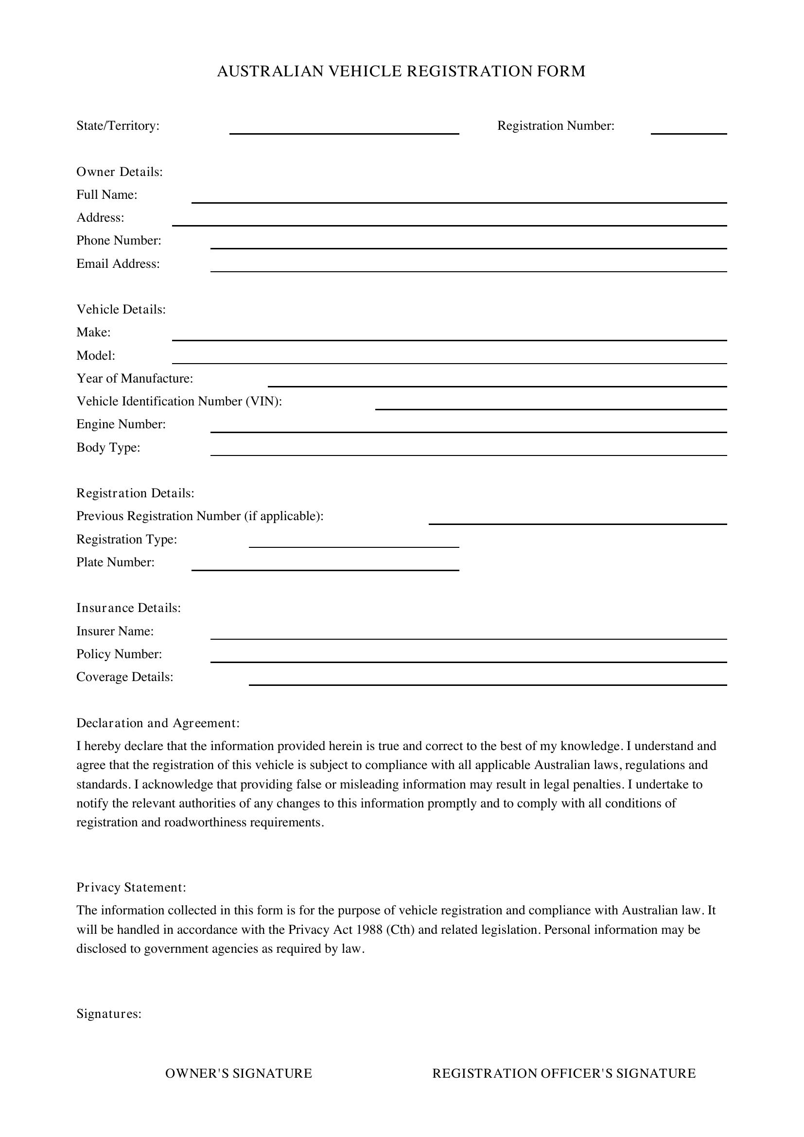 Registration Form Template - Australia