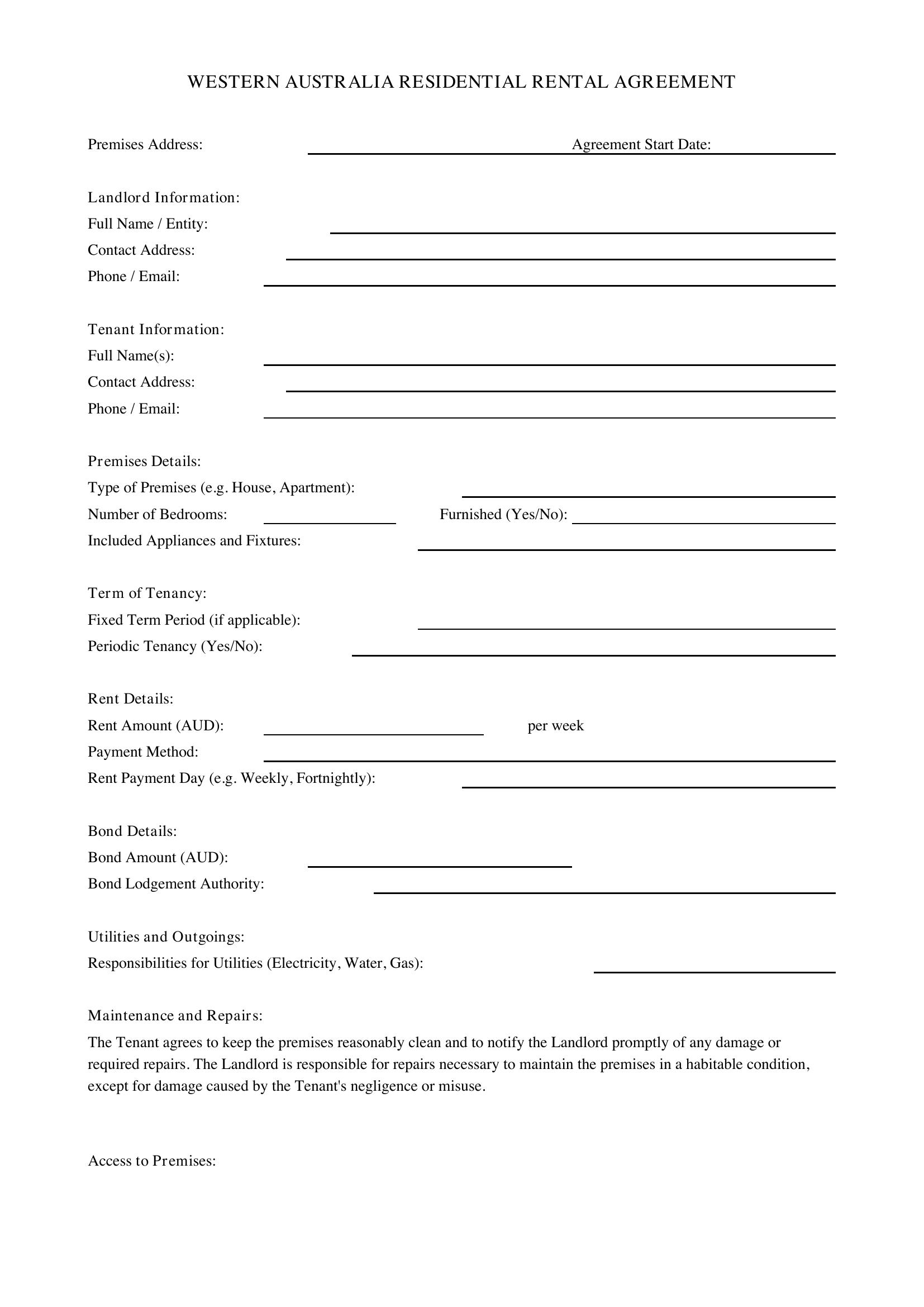 Rental Agreement Wa Template - Australia