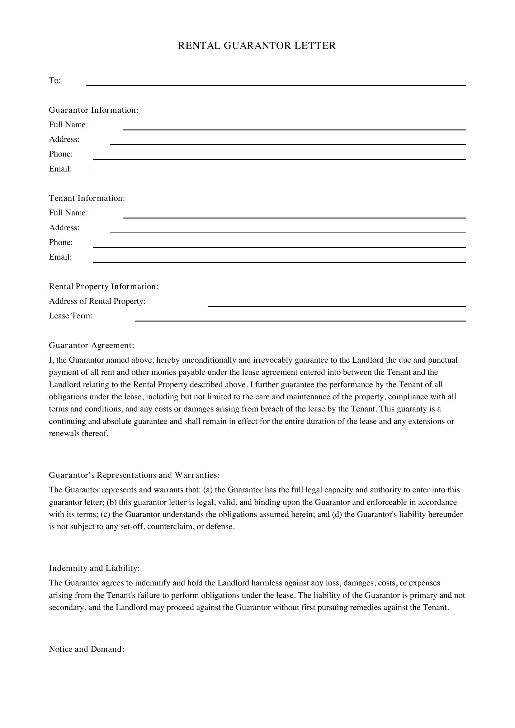Rental Guarantor Letter Template - Australia