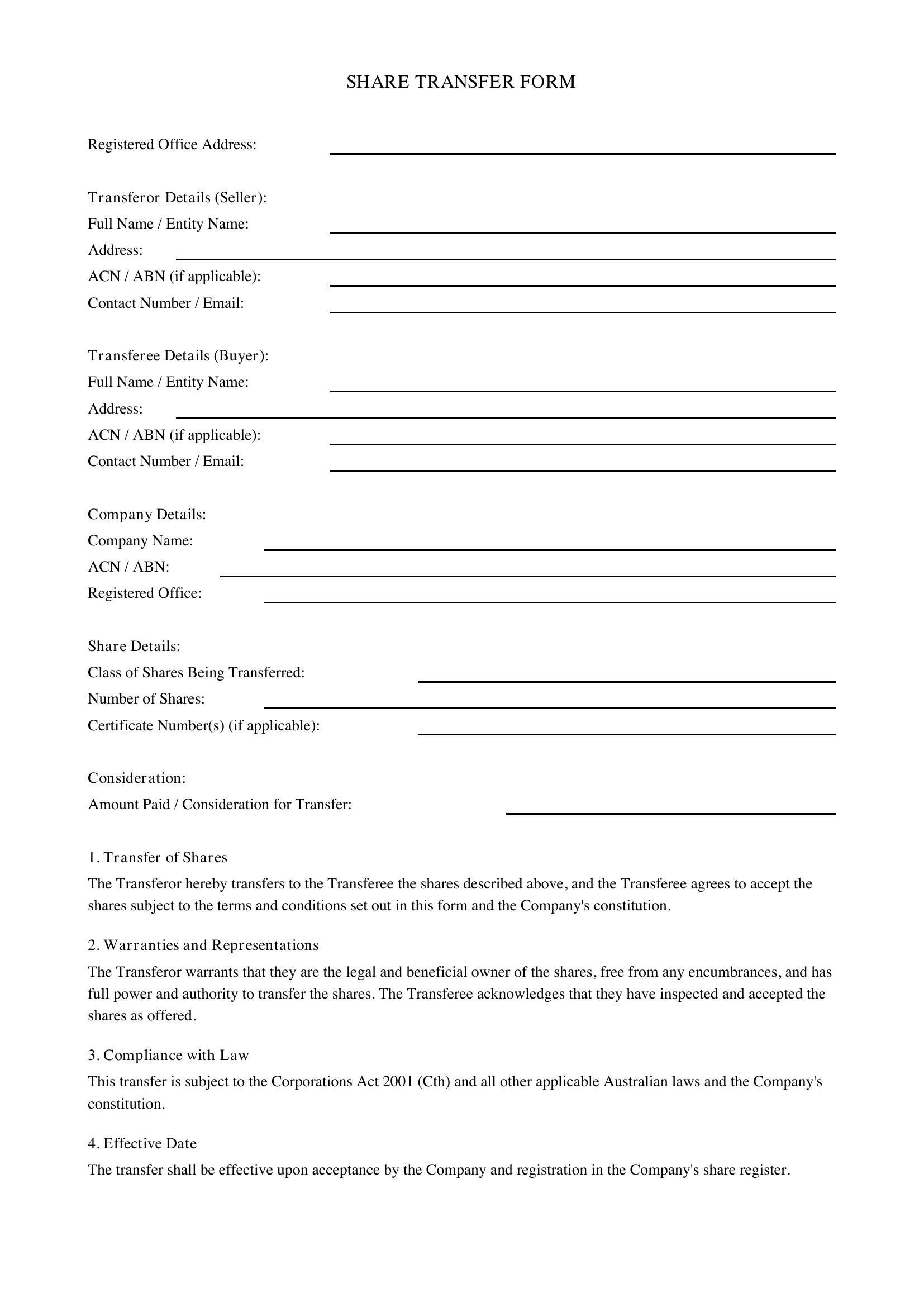 Share Transfer Form Template - Australia