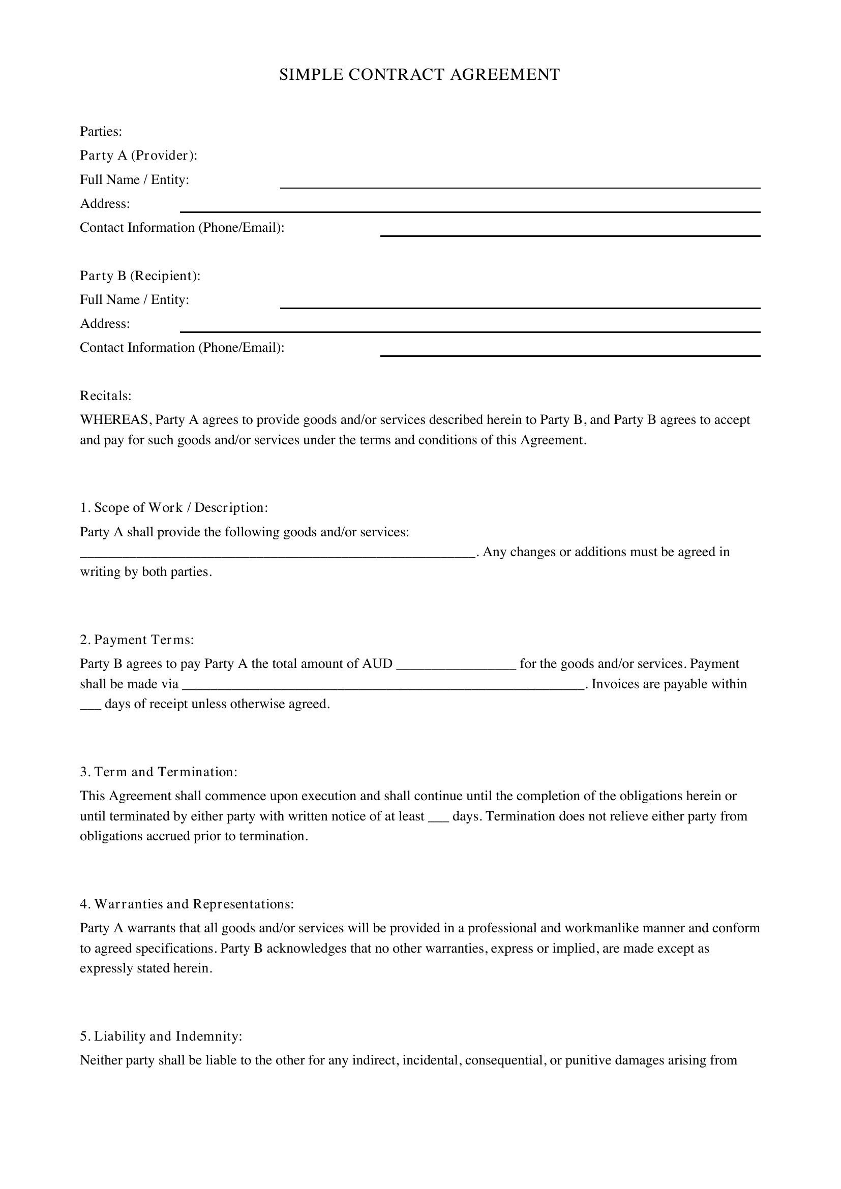 Simple Contract Template - Australia