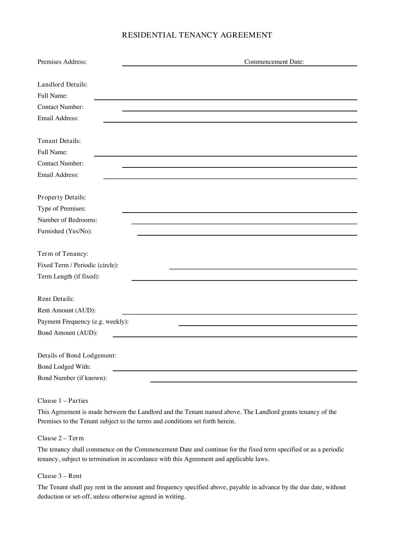 Tenant Agreement Template - Australia